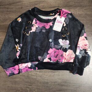 Black Floral Long Sleeve Crop Top - New With Tags